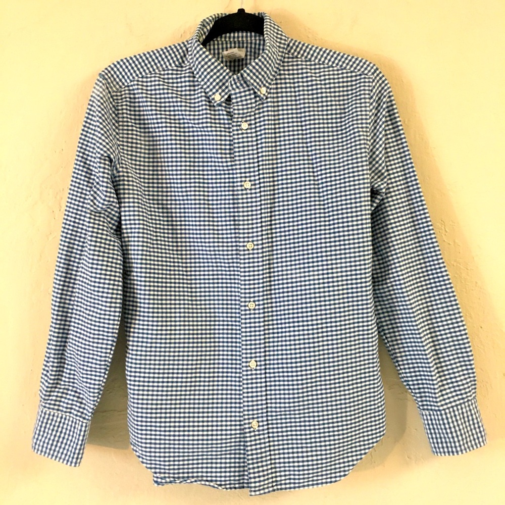 Crewcuts 100% Cotton Button Down Gingham 14 Blue White Classic Preppy Un…